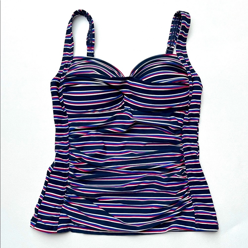 Twist Front Bandeau Tankini Top Women's Tummy Control Bathing Suit Top red/white